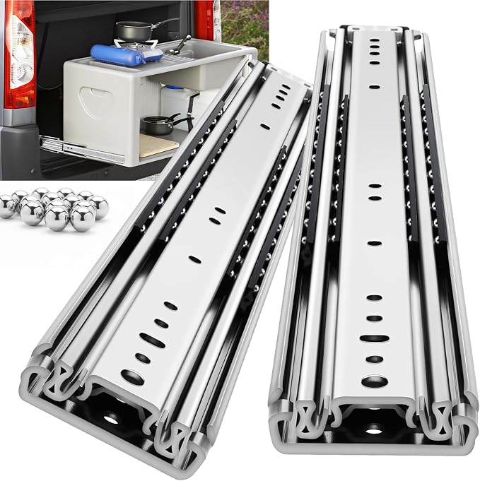 YENUO Heavy Duty Drawer Slides 12 14 16 18 20 22 24 26 28 30 32 34 36 38 40 44 48 52 56 60 Inch Full Extension Side Mount Ball Bearing Long Rails Track Guide Glides Runners Load 400 Lbs 1 Pair