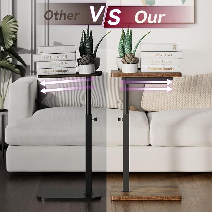 IBUYKE C Shaped Side Table, Angle Adjustable, 360° Swivel Height Adjustable End Table for Small Spaces, for Phone Computer & Tablet, Modern Small Coffee Snack Table for Sofa/Bed, Brown UTVT004H