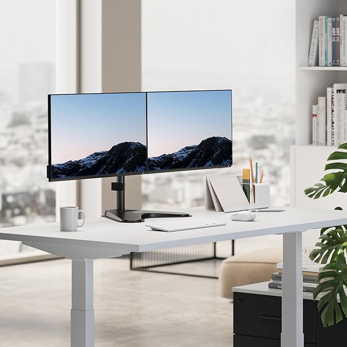 Mount-It! Dual Monitor Desk Stand Mount for 2 Screens VESA 75x75 & 100x100 | For Monitors up to 32”, Height Adjustable with Tilt, Swivel & Rotation