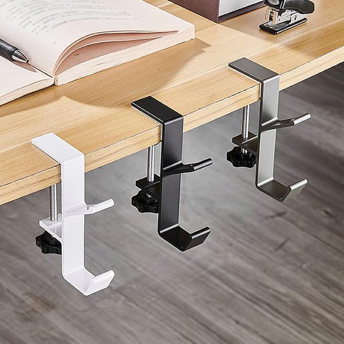 2 Pcs Adjustable Table Clamp Hooks Aluminum Alloy Under Desk Holder Desk Side Mount Hook for Headphones Bags Hats Keys Vacuum Cup (Gray)
