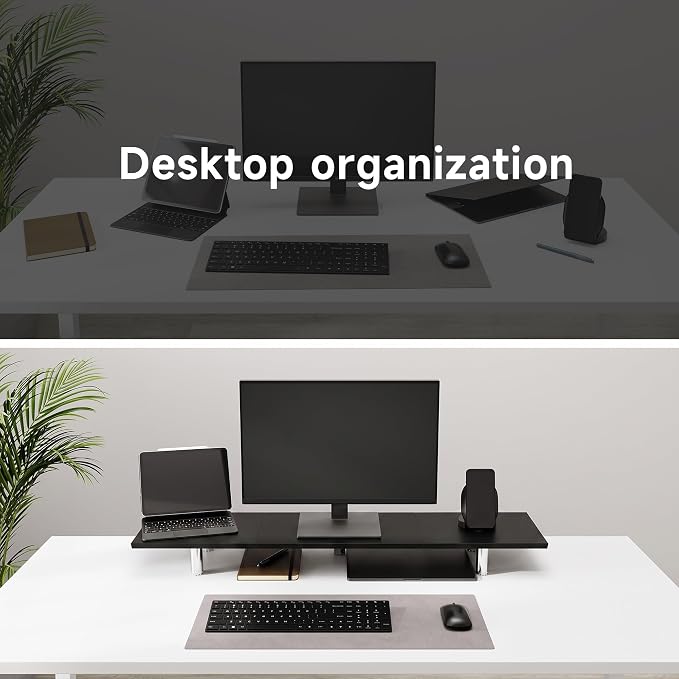 Fenge 39.4 Inch Dual Monitor Stand, Height Adjustable Monitor Riser Stand for Desk, Wooden & Steel Monitor Shelf for 2 Computers up to 99lbs, Stable Desk Organizer for PC Laptop TV, Black