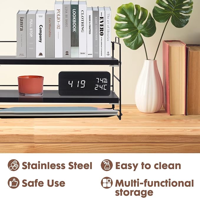 ShellKingdom Desk Shelf Organizer, 2 Tier Desktop Shelves, Adjustable Bookshelf Storage Rack and Office Cubicle Decor for Tabletop, School, Office, Dorm Organization (Black)