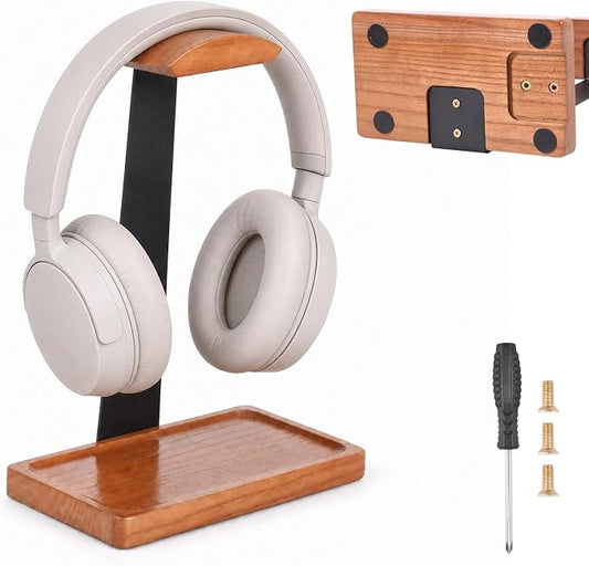 Walnut Headphone Stand, Wooden Headset Stand for Desk, Wood Gaming Headphone Holder with Storage Base Present for Men Brown or Black(Brown)