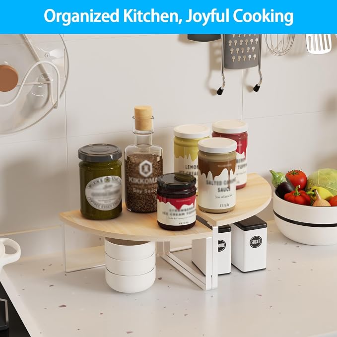 Corner Shelf Countertop Organizer - Set of 2 Corner Shelves for Kitchen Cabinet Organizer, Spice Rack, Stackable Bathroom Stand and Storage, Sink Rack, Corner Cabinet, Counter Decor, Natural Beige