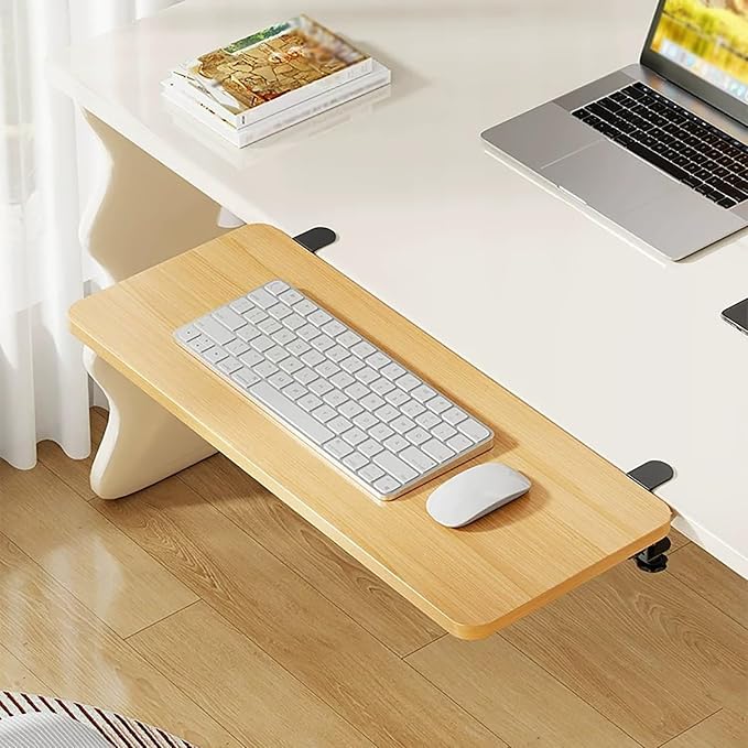Desk-side Extension Arm with Support Tray,Drill-free Clamp-on Desk Extension Tray,Ergonomic Armrest with 90° Folding Design,Suitable for Dorms and Office Desks.(Natural,50x25cm/19.7x9.8in)