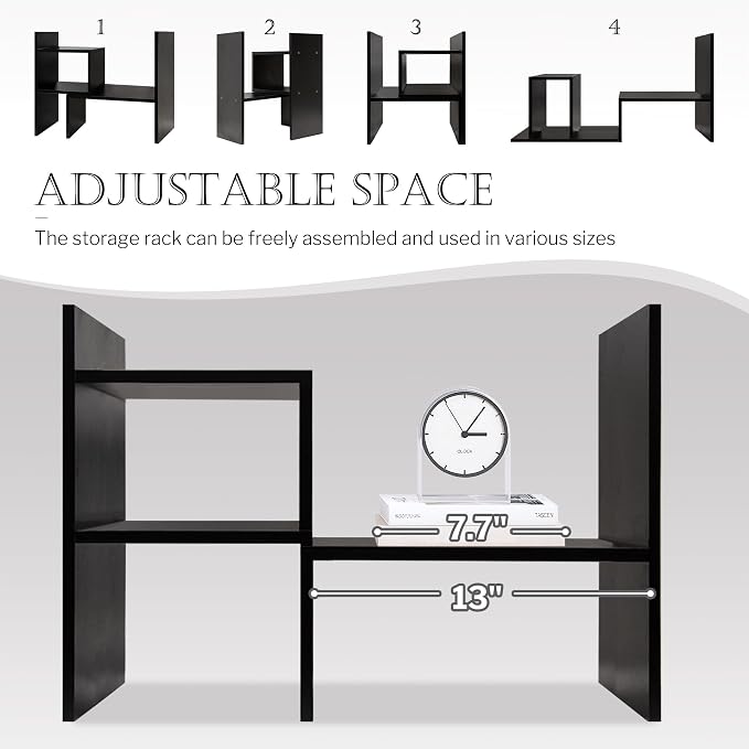 Jerry & Maggie Desktop Organizer Office Storage Rack Adjustable Wood Display Shelf 2 Shelves Free Style Rotation Display Natural Stand Black 2 Pack