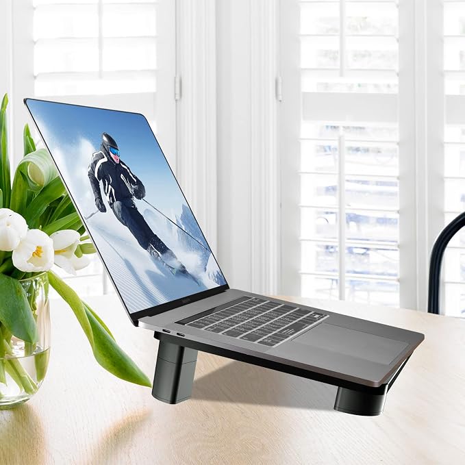Pholiten Monitor Stand Riser 3 Height Adjustable, Desk Organizer for Monitor with Airflow Vents, Laptop Stand for Desk, Up to 44lbs