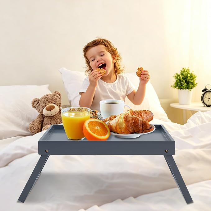 RRX Bed Tray Table with Folding Legs, Breakfast in Bed Tray (Grey)