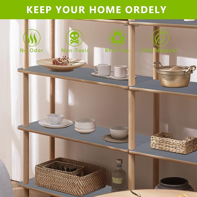 Drawer and Shelf Liner, Shelf Liner Grey Non Adhesive Refrigerator Mats Washable, No Odor Plastic Pantry Liners Wire Shelf Paper Drawer Liner for Cupboard Kitchen