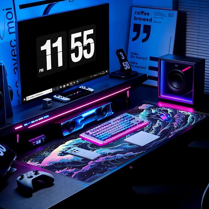 Gaming Desk Mat with Silky Smooth Surface & Exquisite Patterns,31.5x11.8 Inches Large-Sized Mouse Pad, Perfect for Extended Gaming,Work,and Home Office Decor (Japanese Waves 2)