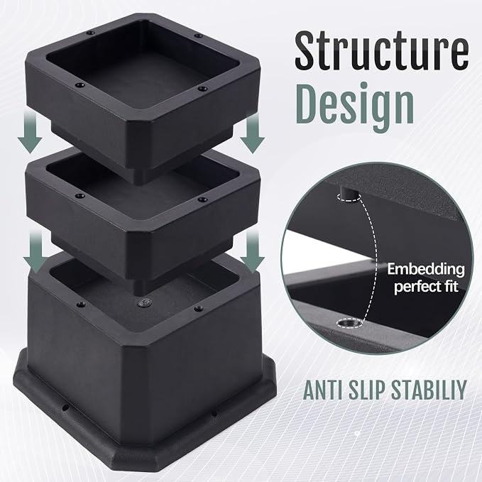 BTSD-home Bed Risers 2, 3 or 4 Inch Heavy Duty Furniture Risers Adjustable Dorm Bed Lifts Risers Table Desks Legs Blocks 4 Pack Black