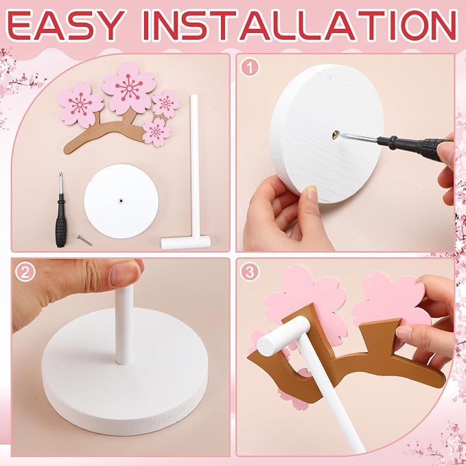 Yookeer Pink Cherry Headphone Stand Cute Headphone Stand Decorative Sakura Wood Desk Decor for Gamer Room Office Desk Gaming Gifts for Girlfriend Office Worker