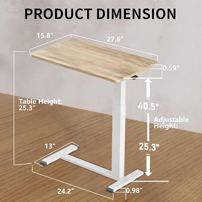 Ywin Medical Overbed Bedside Table with Wheels, Pneumatic Rolling Standing Desk Laptop Desk Computer Overbed Table, Hospital Bed Table for Couch, Hospital, Home, Office Use (Light Rustic Brown)