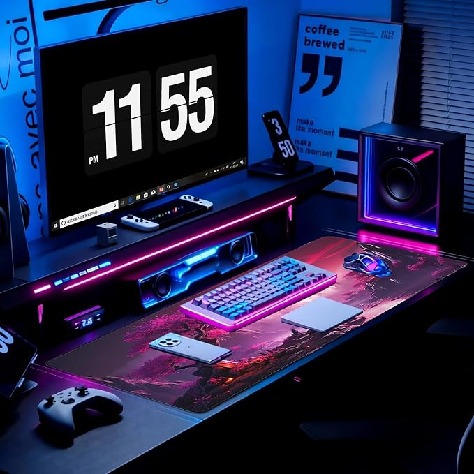 Gaming Desk Mat with Silky Smooth Surface & Exquisite Patterns,31.5x11.8 Inches Large-Sized Mouse Pad, Perfect for Extended Gaming,Work,and Home Office Decor (Full Moon 3)