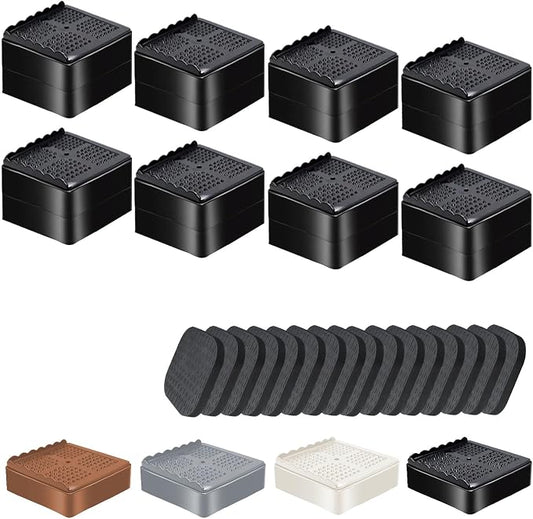 shouwuhho Furniture Risers, 8 Pack Bed Risers with Non-Slip Grip and Heavy Duty Support, 1 Inch 2 Inch 3 Inch 4 Inch Height Lift for Couch, Sofa, Table, Desk, Chair, Refrigerator - Black, 1+1 Inch