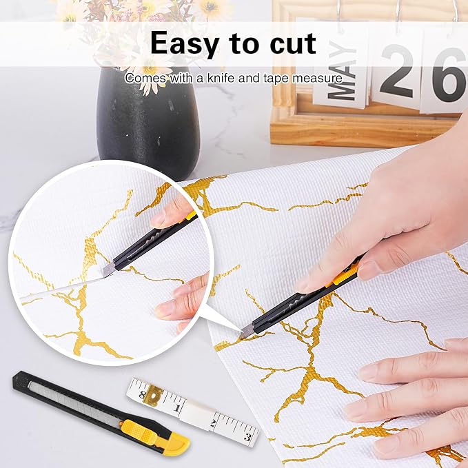 Drawer and Shelf Liner for Kitchen Cabinet,Non-Adhesive Cabinet Liner 24in x 20FT,Waterproof Shelf Paper Non-Slip Mats Cupboard Liners Contact Protect Dresser/Shelves/Table-Gold Marble