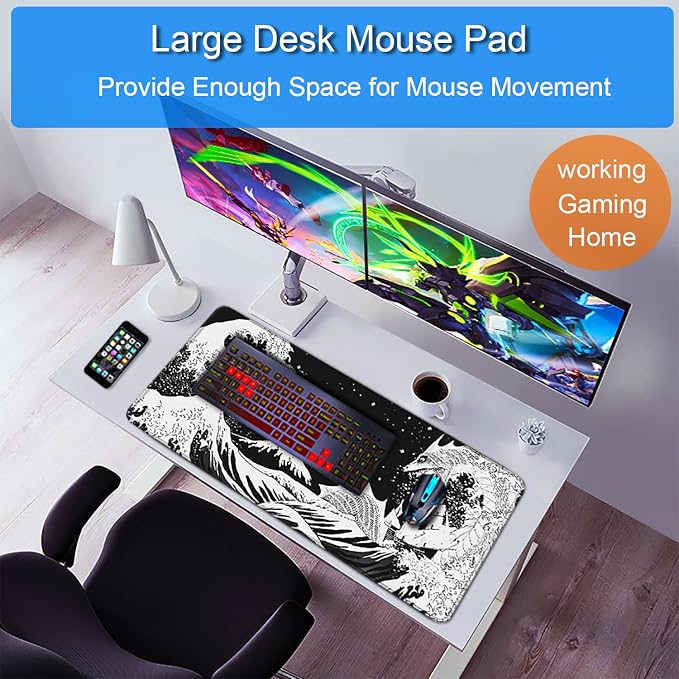 Gaming Mouse Pad, 31.5x15.7 inch Large Extended Computer Keyboard Mouse Mat, Water Resist Non-Slip Mousepad Rubber Base Long XXL Desk Mouse Pad for Gaming, Office & Home, Dragon