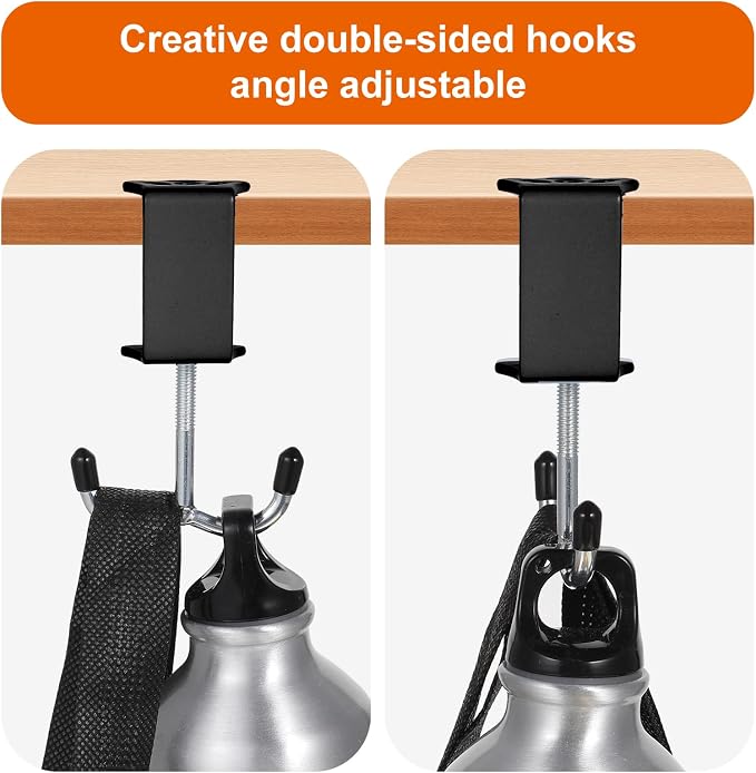 4 Pack Adjustable Purse Hooks for Table & Desk, Double-Hook Heavy-Duty Backpack Hanger 100lb Capacity High-Strength Holder Space-Saving Desk Organizer for Handbag Headphone Umbrellas(Black)