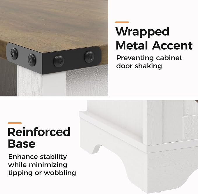 RoyalCraft 25" Tall Farmhouse Nightstand with Charging Station, White End Table with Storage, Large Wooden Rustic Bedside Table for Bedroom, White and Rustic Oak