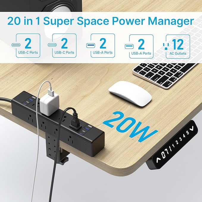 CCCEI 20W Per Side USB-C Desktop Outlet Station, Clamp Power Strip Surge Protector 4800J, Home Office Standing Desk Organizers and Accessories, 4FT 14AWG 15A Extension Cord, Switch, ETL Listing.