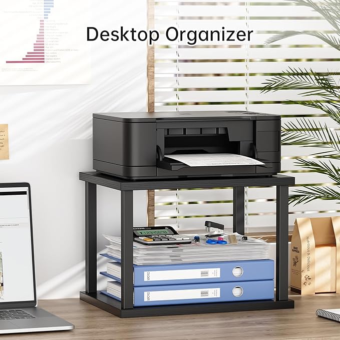 Asgolion Small Printer Table, 2-Tier Under Desk Printer Stand, Printer Stand with Wheels, Printer Shelf for Small Spaces, Printer Cart for Home Office, Black