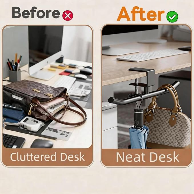 Heavy Duty Desk Hook Clamp, Adjustable Backpack Hanger, No Drill Headphone Holder, Clip-On Purse Hook for Table, Bag Hanger for Office Classroom Home, Gifts for Gamers, Office Desk Gaming Accessories