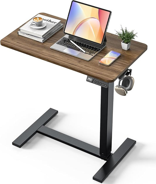 Overbed Bedside Table with Wheels, Electric Standing Desk Adjustable Height, Small Computer Desk for Home Office, Rolling Laptop Desk for Bed, Sofa, or Hospital Use (28"x16",Dark Walnut)