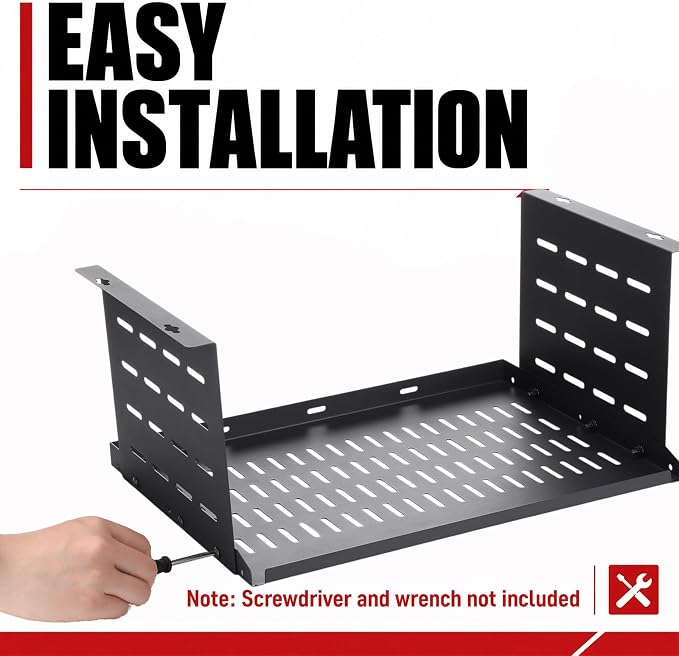 Under Desk Computer Mount for Small Form Factor Sff Computers and Pcs, Using Space 16.7" x H 8" x D 12" Mount Shelf Organizer for Office Home Workstation Gaming Stand up Desk
