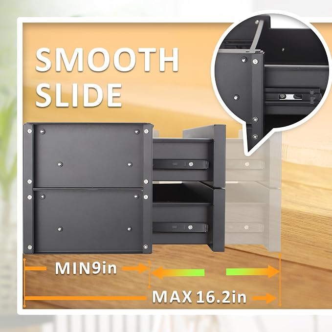 POPMOON 15 in 2-tier Under Desk Drawer,Adjustable Height, Under Desk Drawer Slide Out with Slide Extension Mounted Under Flat Wooden Table, Carbon Steel Hidden Desk Drawer for Office & Home