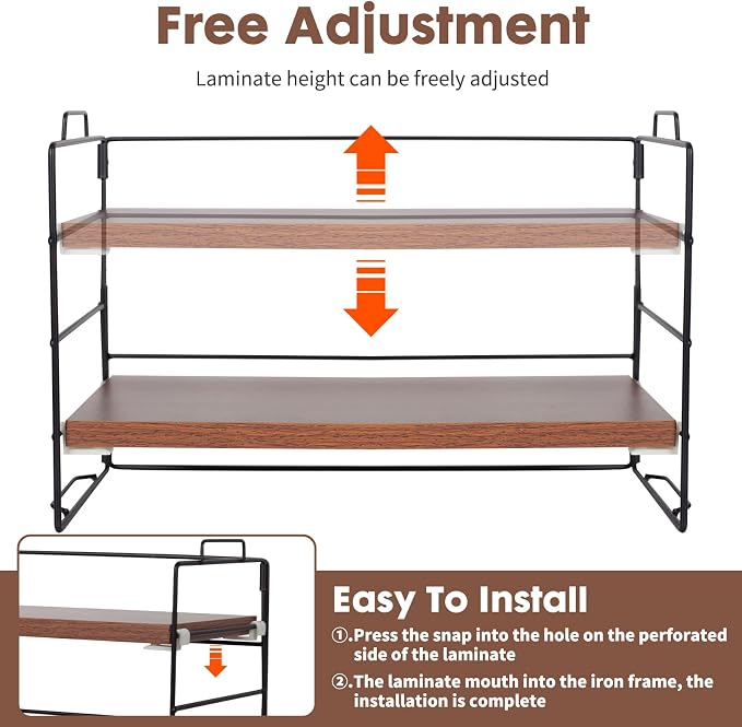 ShellKingdom Desk Shelf Organizer, 2 Tier Desktop Shelves, Adjustable Bookshelf Storage Rack and Office Cubicle Decor for Tabletop, School, Office, Dorm Organization (Black Frame + Wood Board)