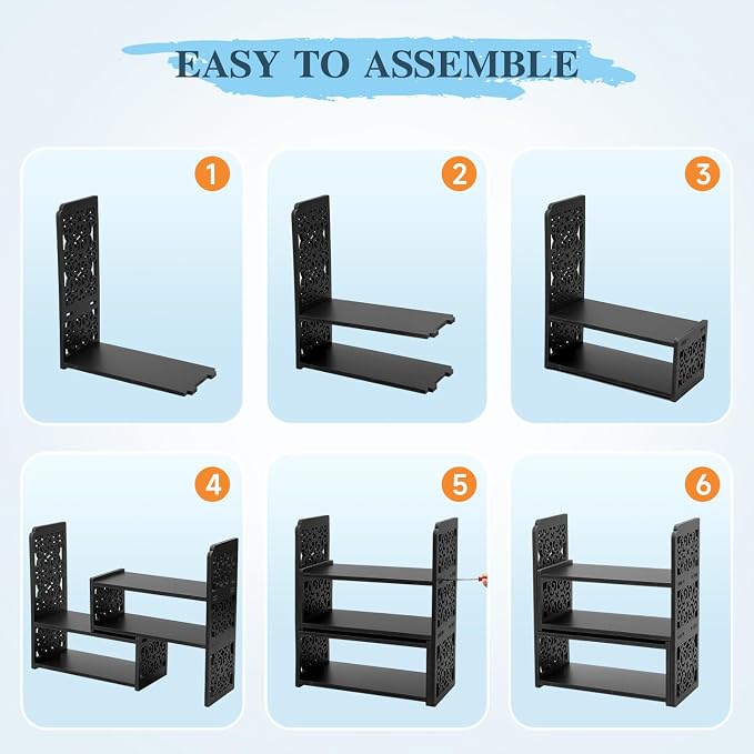 EARTHSON Desk Organizer Shelf, Expandable Bookshelf for Desk, Small Desktop Bookshelf, Mini Cute Adjustable Office Desk Shelves, Black