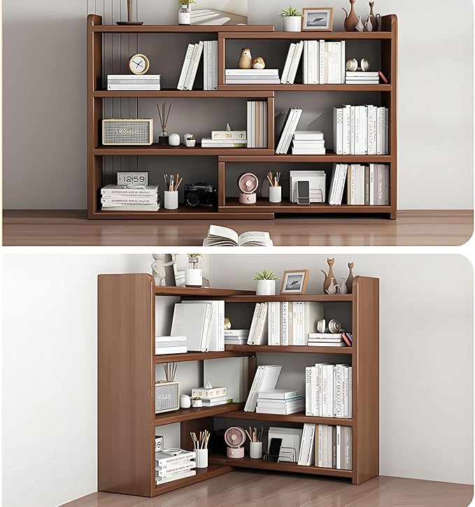 Expandable Bookshelf - Wood Desktop Organizer, Multipurpose Shelves for Office Storage and Corner Display, Ideal for Small Spaces, Living Room and Study