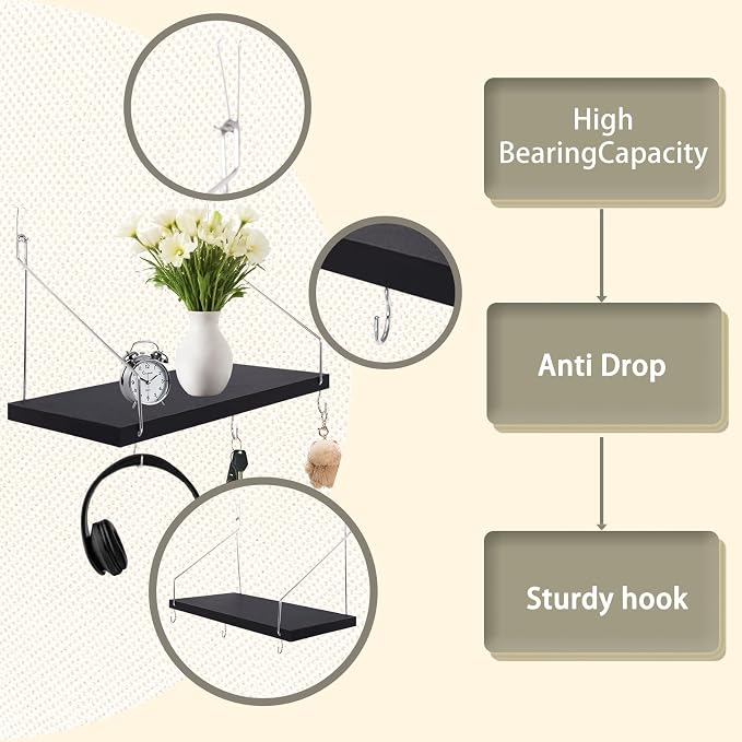 2-Pack Cubicle Shelf For Fabric Walls With Hooks：12x6.0in Black Wooden Cubicle Shelf Hanging Organizer Silver shelves Accessories Office Stylish Ations cubical Decorations For Women Desk work storage
