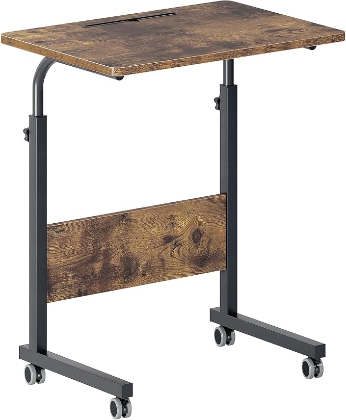 DlandHome Rolling Desk Mobile Standing Desk Mobile Side Table 23.6 Inches w/Wheels Adjustable Movable Portable Laptop Computer Stand for Bed Sofa,Retro,DUS-05-3-60FG