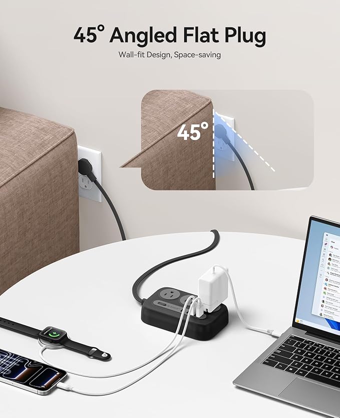 ORICO Surge Protector Power Strip, PD20W Multiple Outlets Extension Cord with 6 AC Outlets and 4 USB Charging Ports (2 USB-C), Flat Plug, 10Ft Mountable Outlet Extender for Office/Dorm ETL Listed- OG
