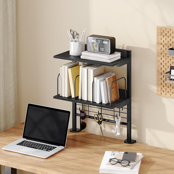 MAHANCRIS Desk Corner Organizer and Desktop Bookshelf with Hooks and Divider Bundle, DSBK5501-DSBK4501