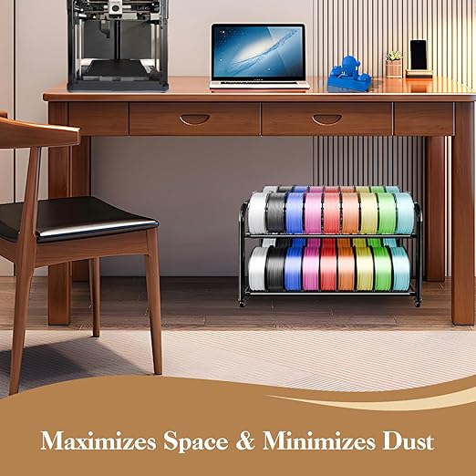 2-Tier Under Desk Filament Storage Rack, 3D Filament Storage Rolling Cart Holds 40+ 3D Printer Filament, Adjustable Filaments Rack for 250g-1KG Spools, Perfect for 3D Printing Studio, Office Workshop