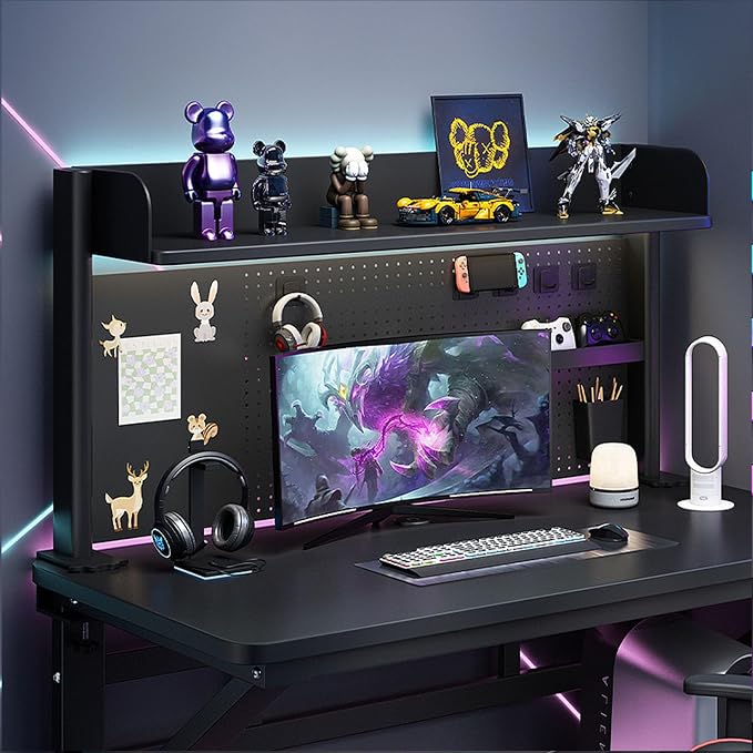 Multipurpose Metal Clamp On Desk Organizer Shelf,Desk Extender Pegboard Workstation with Adjustable Shelf Desk Hutch,Space Saving Privacy Panel for Home Office Dorm