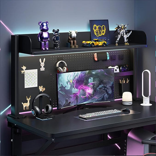 Multipurpose Metal Clamp On Desk Organizer Shelf,Desk Extender Pegboard Workstation with Adjustable Shelf Desk Hutch,Space Saving Privacy Panel for Home Office Dorm