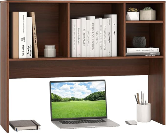 Giantex Desktop Bookshelf, Countertop Storage Hutch with 4 Shelves for Computer Desk, Dressing Tabletop Display Rack, Multipurpose Desk Hutch Storage Organizer for Home Office Dorm (Walnut)