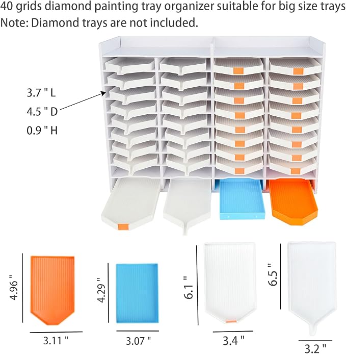 Krafetto 40 Grids Diamond Painting Tray Organizer Holder Drill Pen & Multi-Boat Tray Storage Rack Art Diamond Painting Accessories Kits, for Big Size Trays