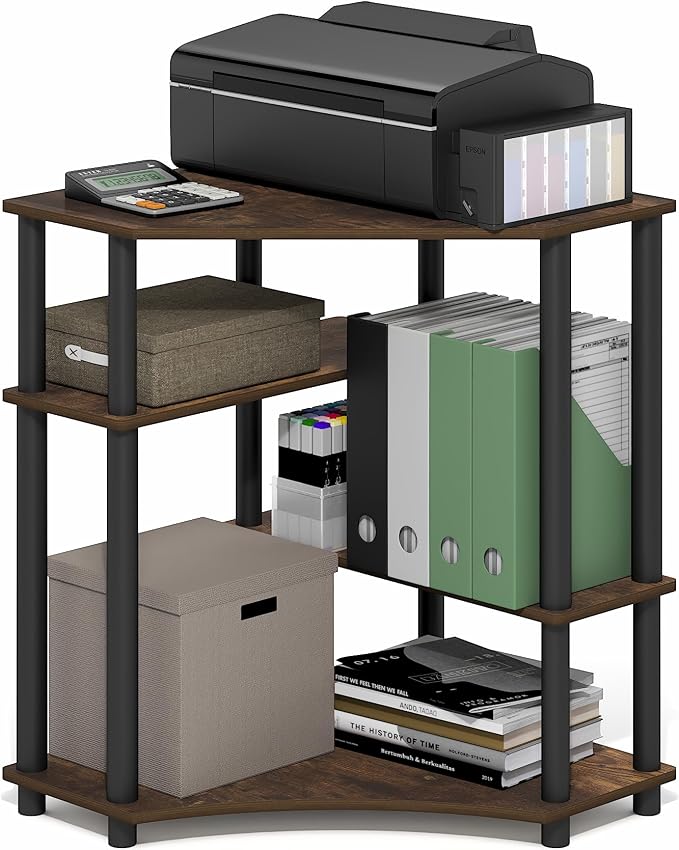 Furinno Turn-N-Tube Desk, Corner Gaming Desk with Storage Shelves, Toolless Assembly Computer Desk with Open Shelf, Office Desk for Home Office, Bedroom, Amber Pine