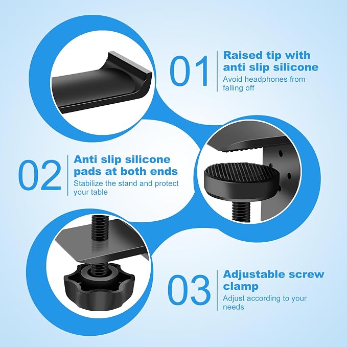 1PCS Headphone Stand Hanger Holder, Foldable Aluminum Desk Headphone, Universal Space Saving Headset Stand Multifunctional Under Desk Hanger for Home Office