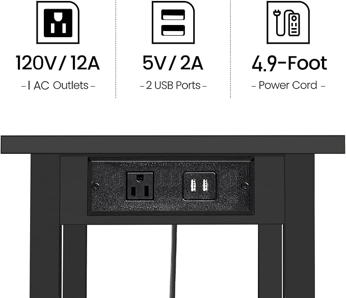 TUTOTAK 2 Tier Printer Stand, Rolling Printer Cart with Power Outlets and USB Ports, Mobile Printer Table with Wheels, for Under Desk, Office, Home, Black PS01BK001P