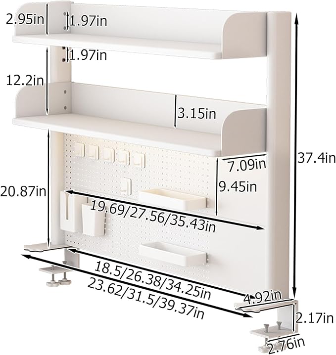 Multipurpose Metal Clamp On Desk Organizer Shelf,Desk Extender Pegboard Workstation with Adjustable Shelf Desk Hutch,Space Saving Privacy Panel for Home Office Dorm