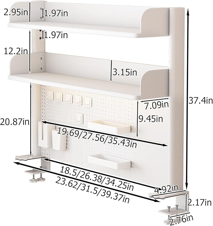 Multipurpose Metal Clamp On Desk Organizer Shelf,Desk Extender Pegboard Workstation with Adjustable Shelf Desk Hutch,Space Saving Privacy Panel for Home Office Dorm
