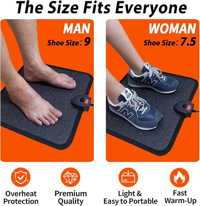 Heated Floor Mat Under Desk for Foot Warmer - Wider Electric Space Heaters 110V Adjustable Temperature Heating Pad - Carbon Crystal & Energy Saving Feet Warmers for Office,Home (Carpet Grain)