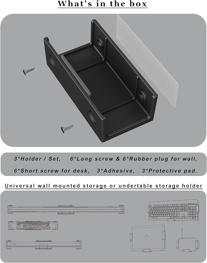 Under Desk Laptop Holder Under Desk Rack Mount for Keyboard & Small Devices Also Fit for Cable Box Wall Mount Tray Organizer Like Routers, Modems, Network Switch and More