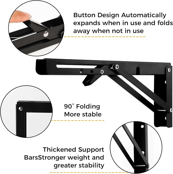 Dntorx 10 Inch Folding Shelf Brackets, 2 Pcs Heavy Duty Metal Collapsible Shelf Bracket Wall Mounted Brackets for Fold Down Table Wall Mounted Brackets for Shelves Space Saving