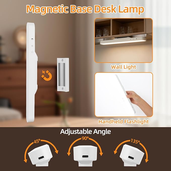 ShineTech Rechargeable LED Desk Lamp for Home Office, Magnetic Cordless Clip On Desk Light with Clamp, 3 Color Modes & Stepless Dimming, Eye-Caring Gooseneck Lamp for Reading, Study, White